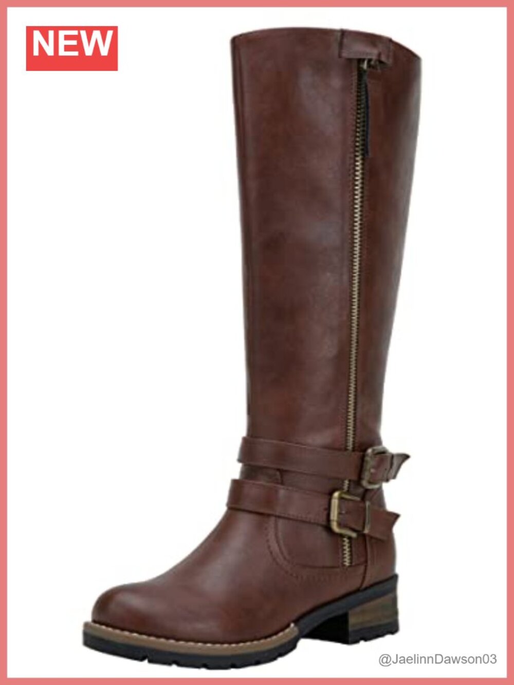Faux Leather Knee High Riding Boots Wide Calf Block Heel Buckle Zip